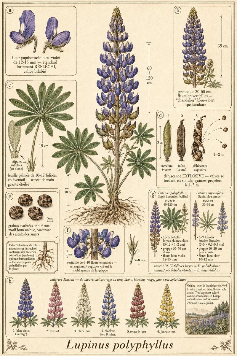 Planche botanique Lupin polyphylle