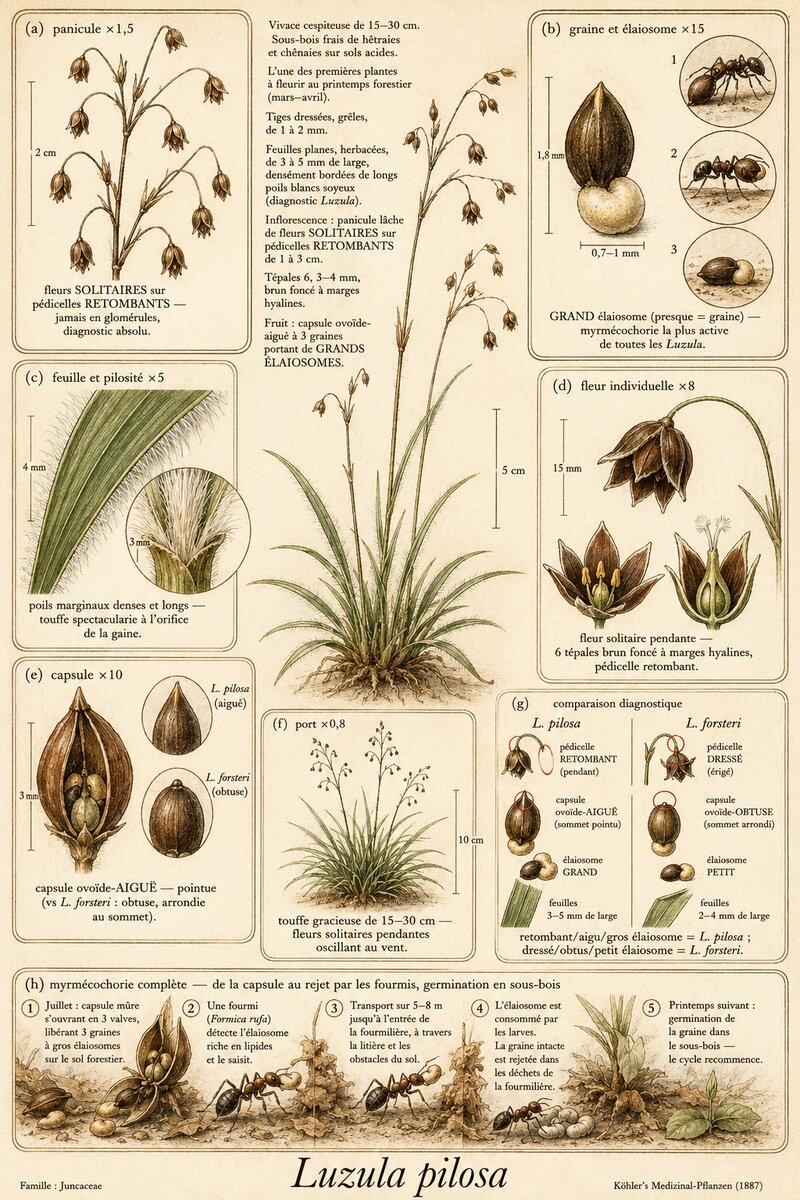 Planche botanique Luzule poilue