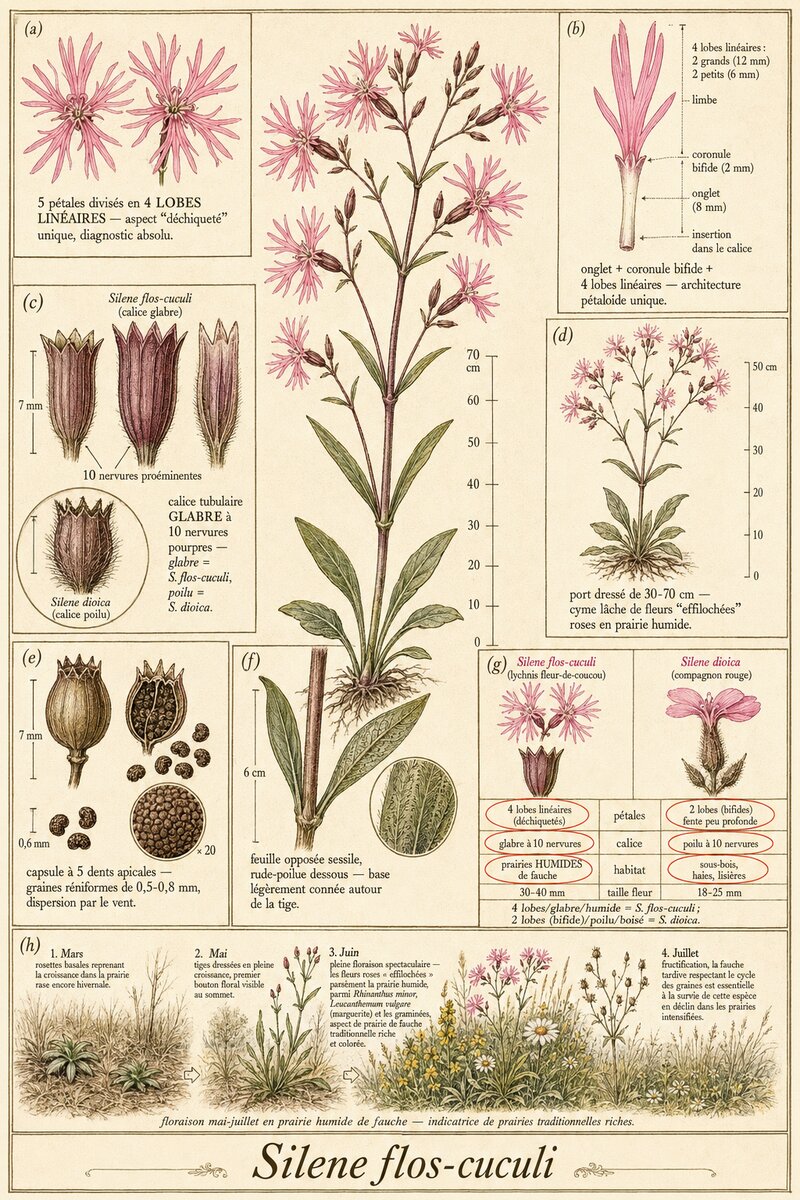 Planche botanique Lychnis fleur-de-coucou