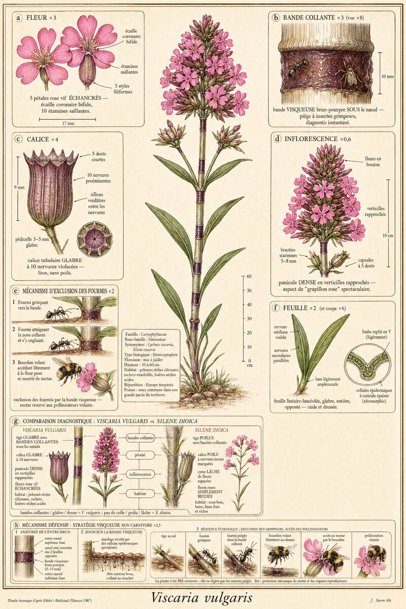 Planche botanique Lychnis visqueuse