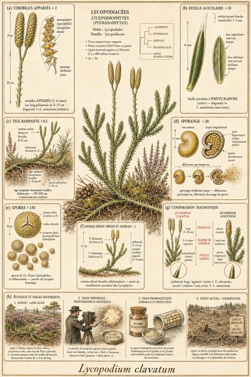Planche botanique Lycopode en massue