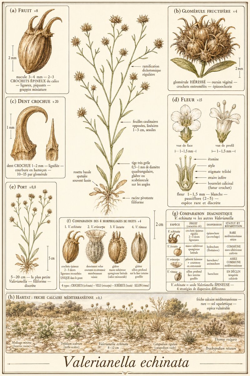 Planche botanique Mâche hérissée