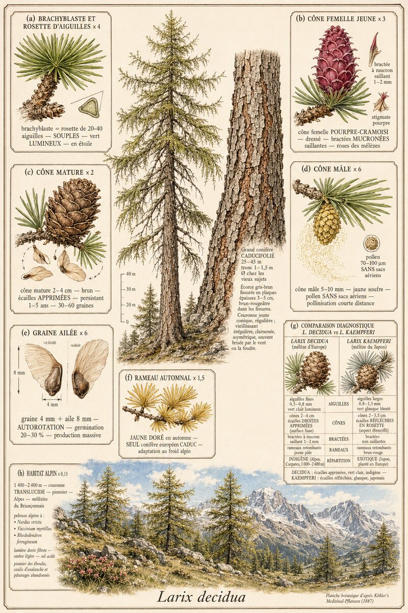 Planche botanique Mélèze d'Europe