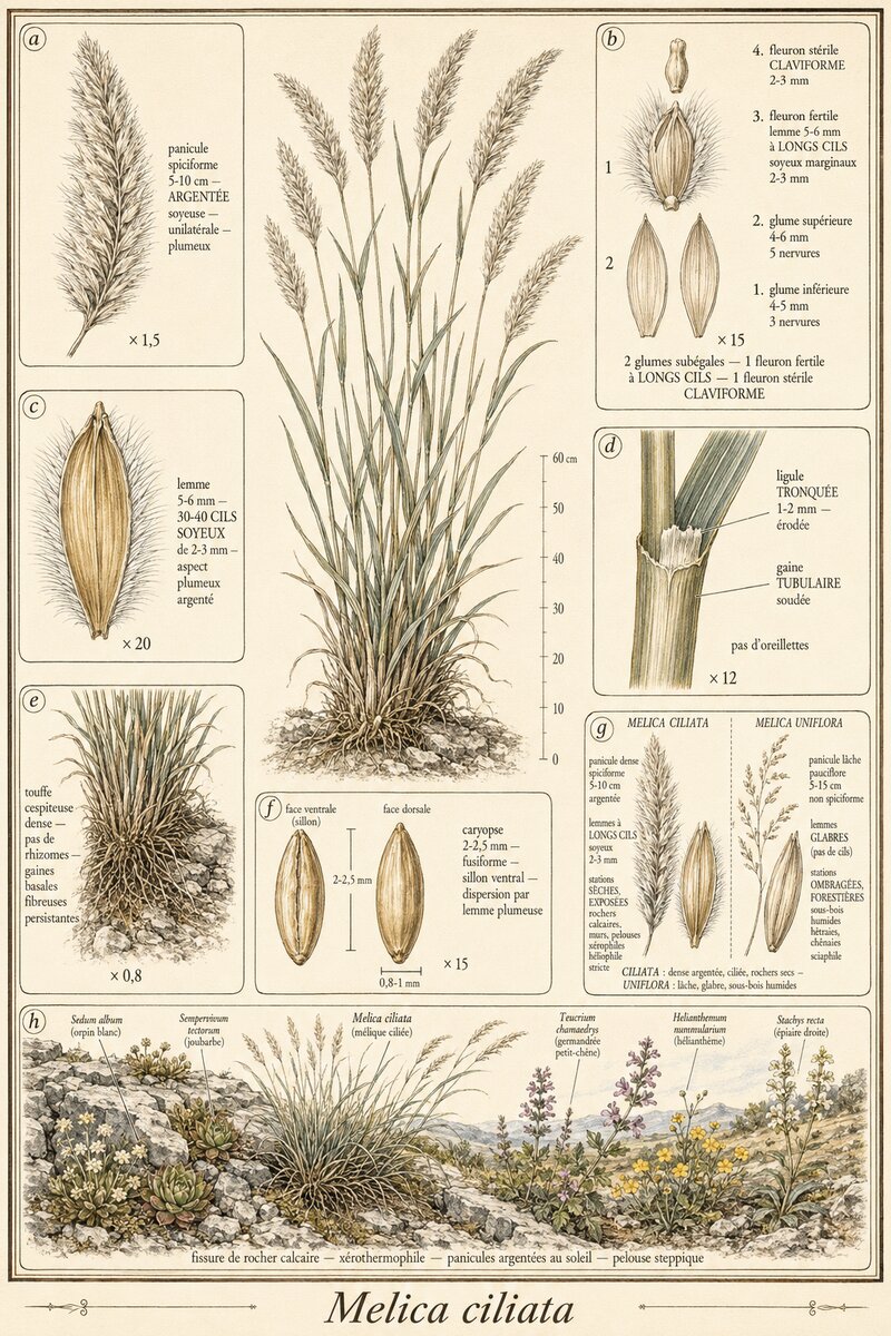 Planche botanique Mélique ciliée