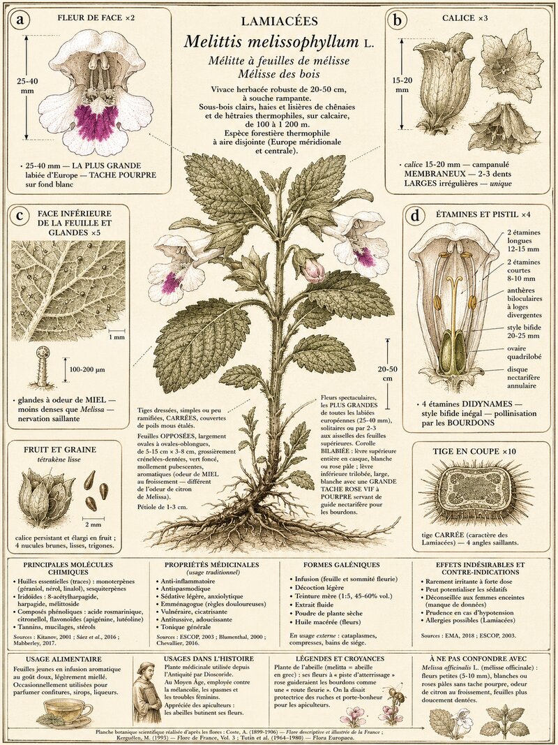 Planche botanique Mélitte à feuilles de mélisse