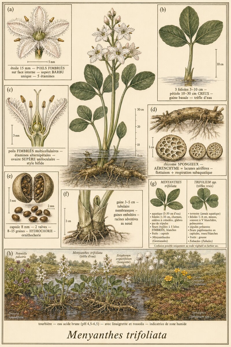 Planche botanique Ményanthe trèfle d'eau