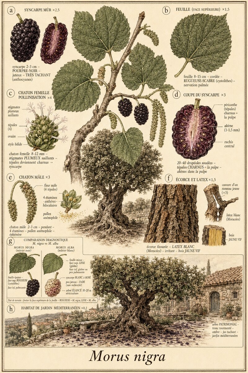 Planche botanique Mûrier noir