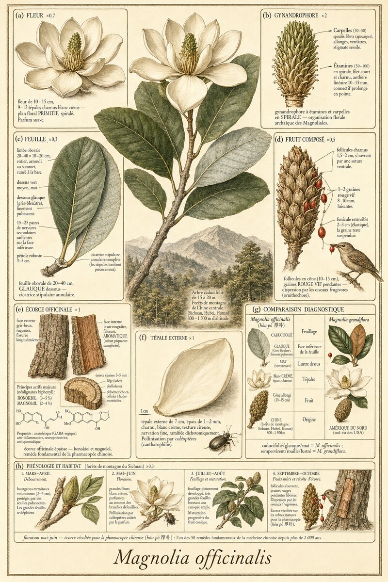 Planche botanique Magnolia officinal