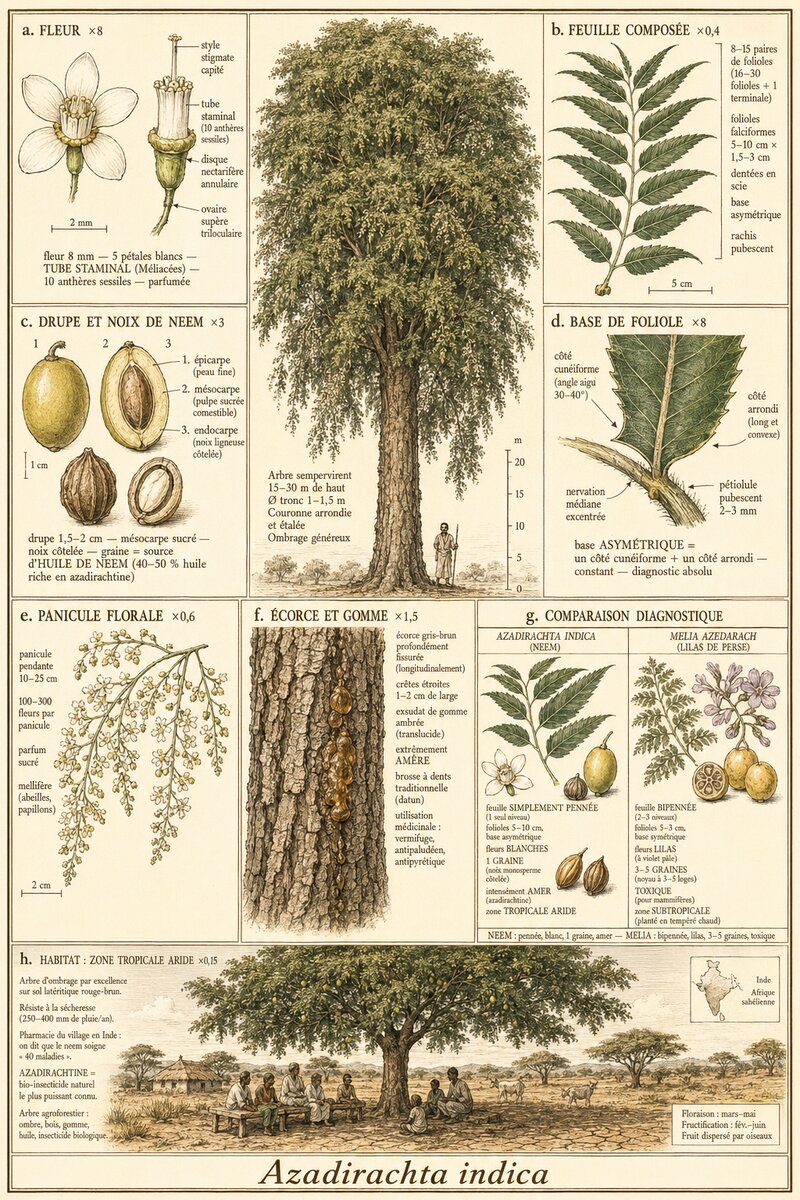Planche botanique Margousier-neem