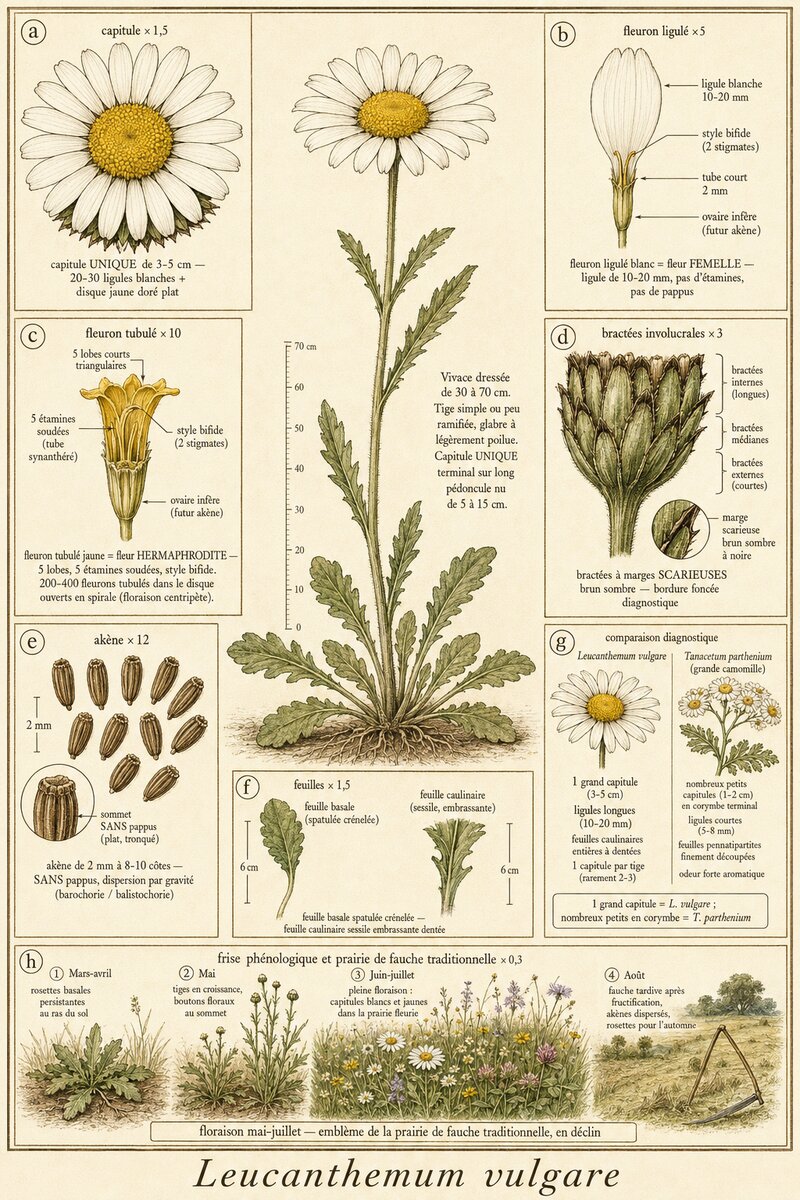 Planche botanique Marguerite commune