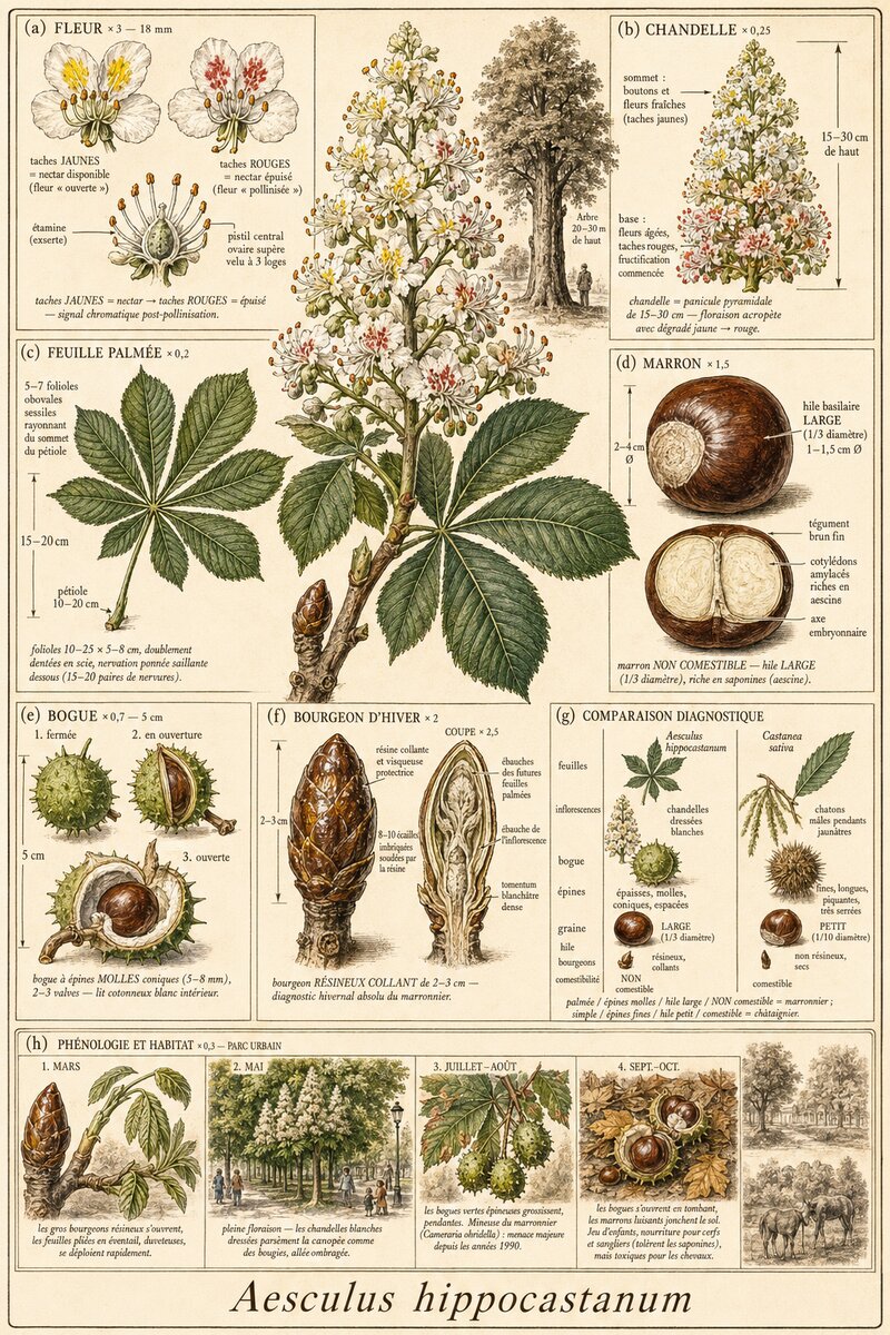 Planche botanique Marronnier d'Inde
