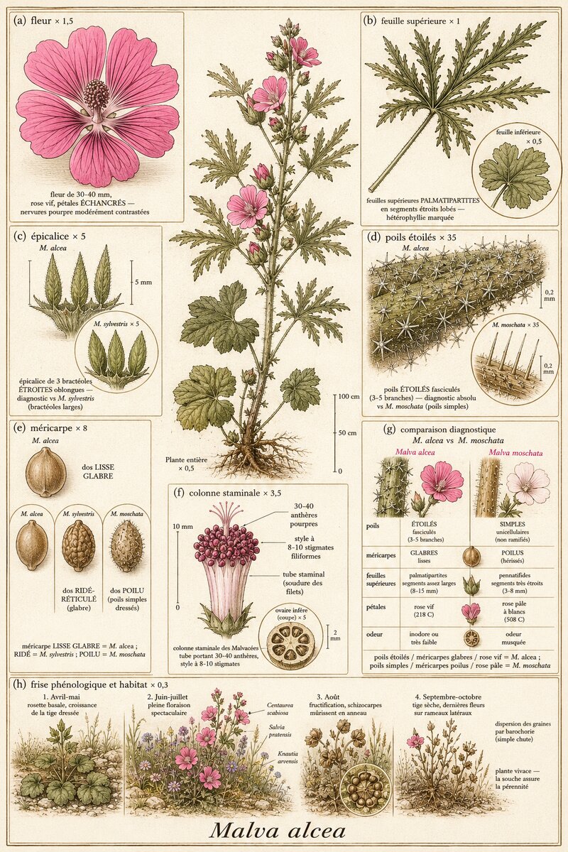 Planche botanique Mauve alcée