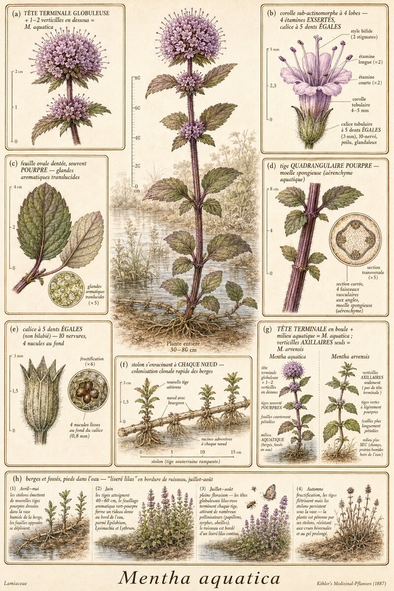 Planche botanique Menthe aquatique