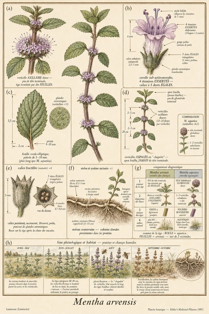 Planche botanique Menthe des champs