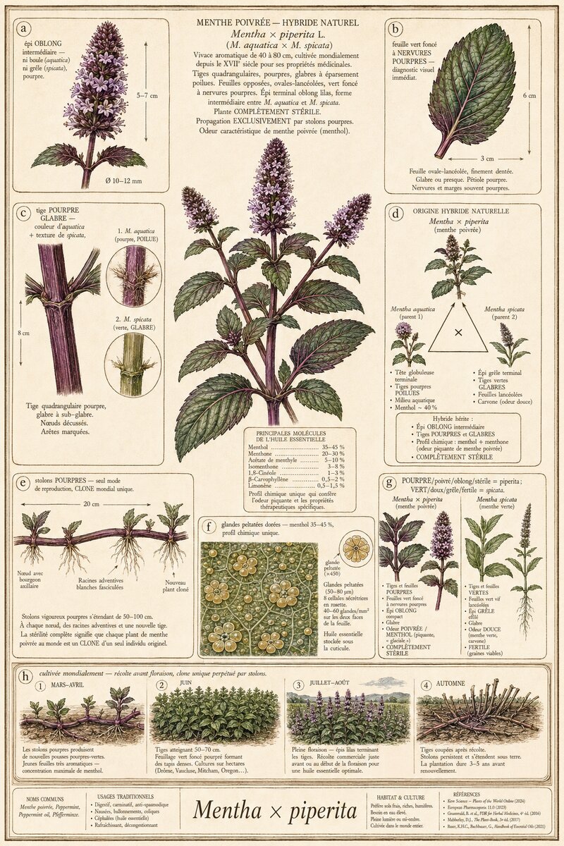 Planche botanique Menthe poivrée