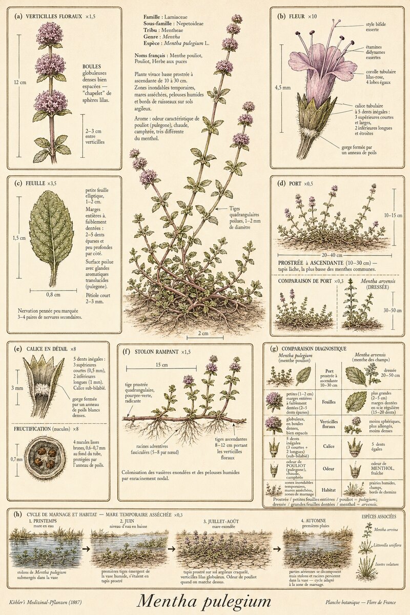 Planche botanique Menthe pouliot
