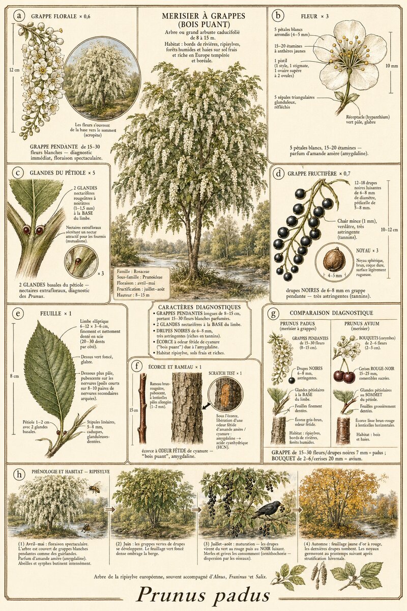 Planche botanique Merisier à grappes