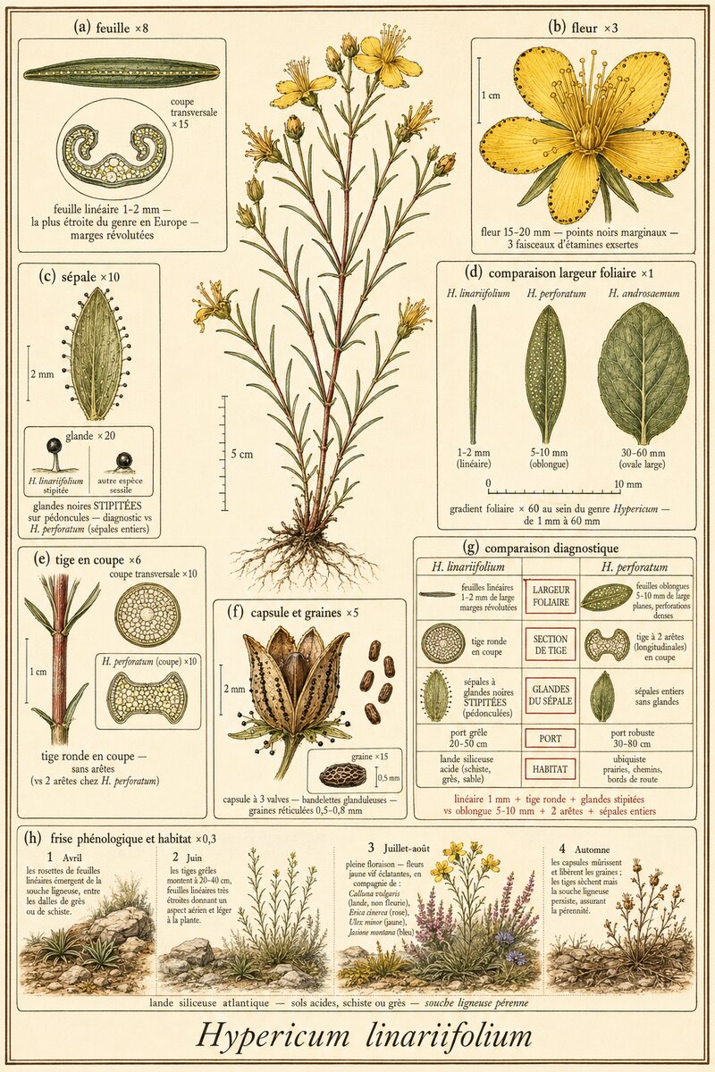 Planche botanique Millepertuis à feuilles de linaire