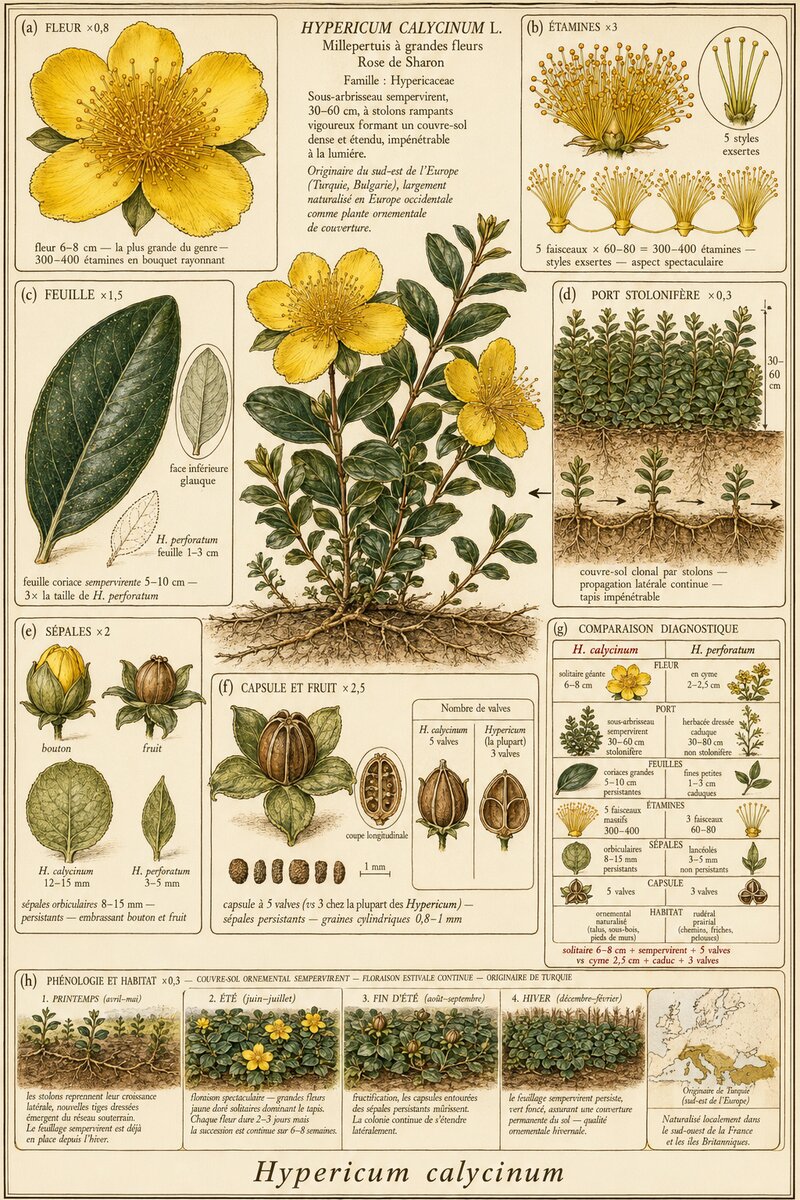 Planche botanique Millepertuis à grandes fleurs