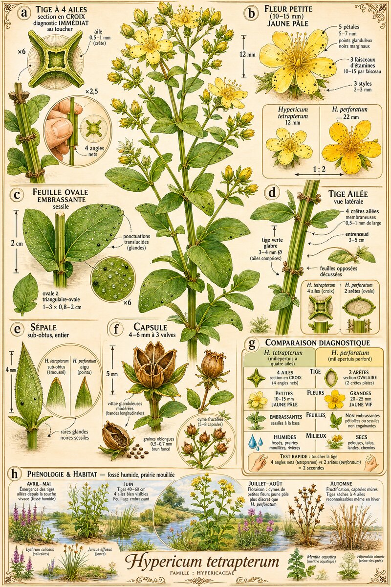 Planche botanique Millepertuis à quatre ailes