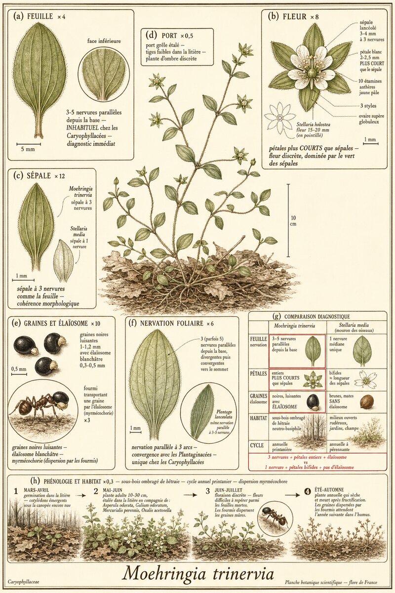 Planche botanique Moehringie à trois nervures