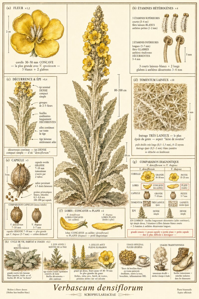 Planche botanique Molène à fleurs denses