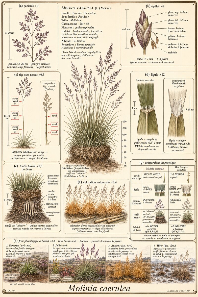 Planche botanique Molinie bleue