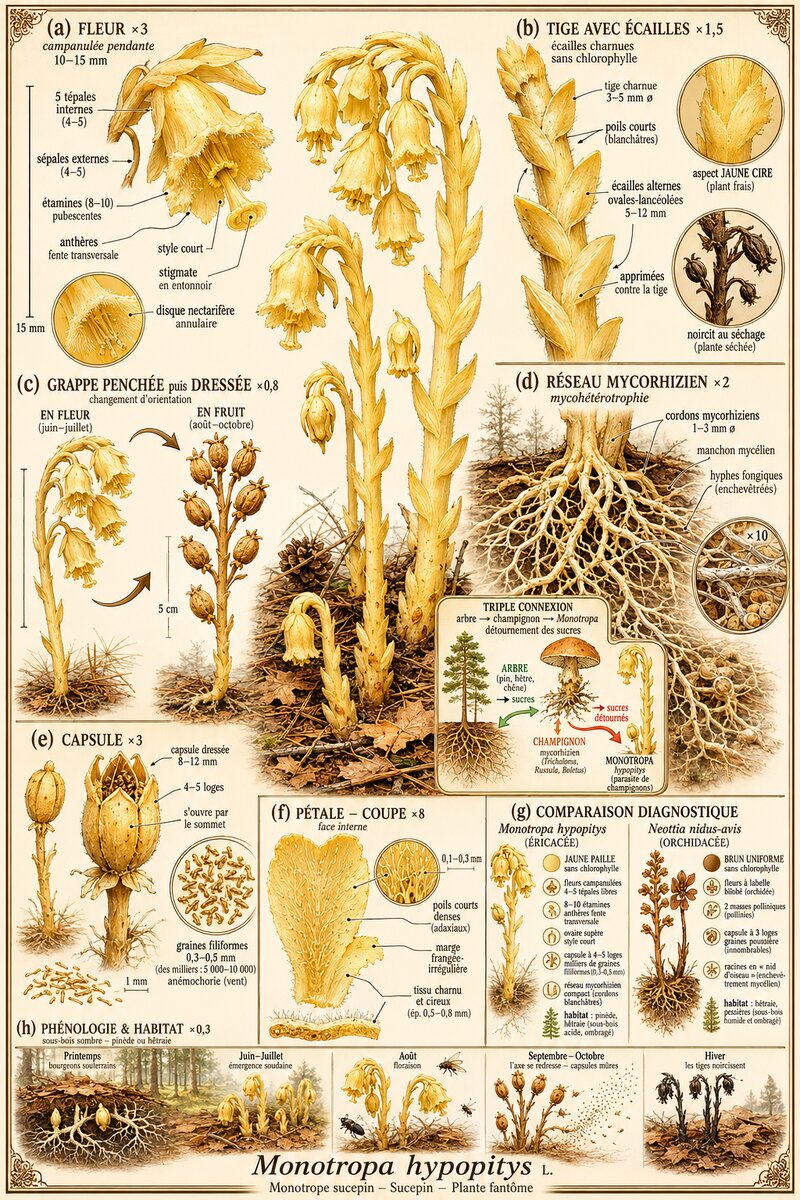 Planche botanique Monotrope sucepin