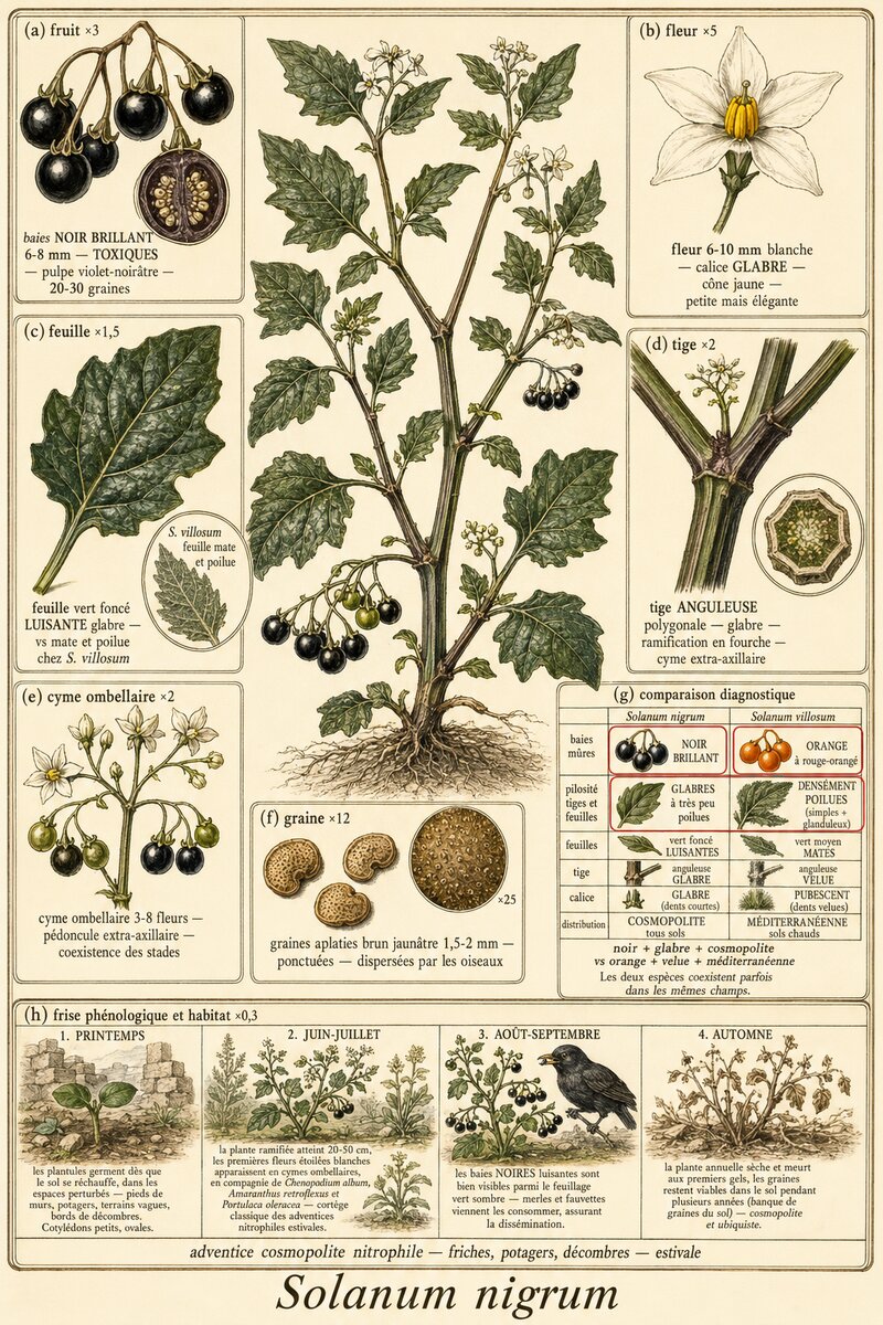 Planche botanique Morelle noire