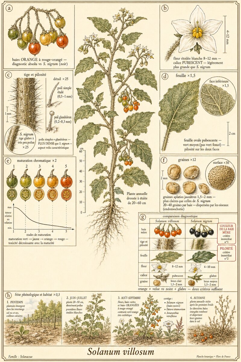 Planche botanique Morelle velue
