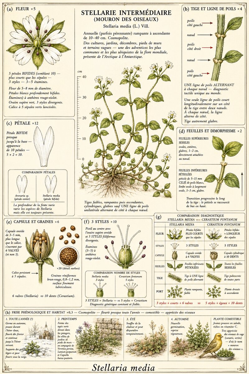 Planche botanique Mouron des oiseaux