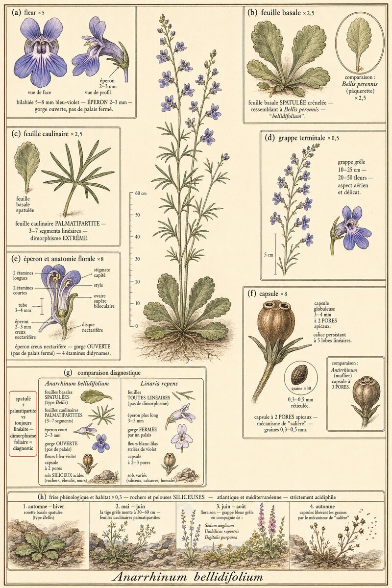 Planche botanique Muflier à feuilles de pâquerette