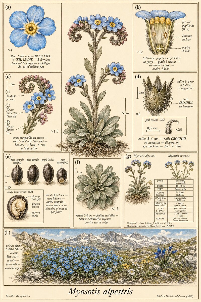 Planche botanique Myosotis alpestre