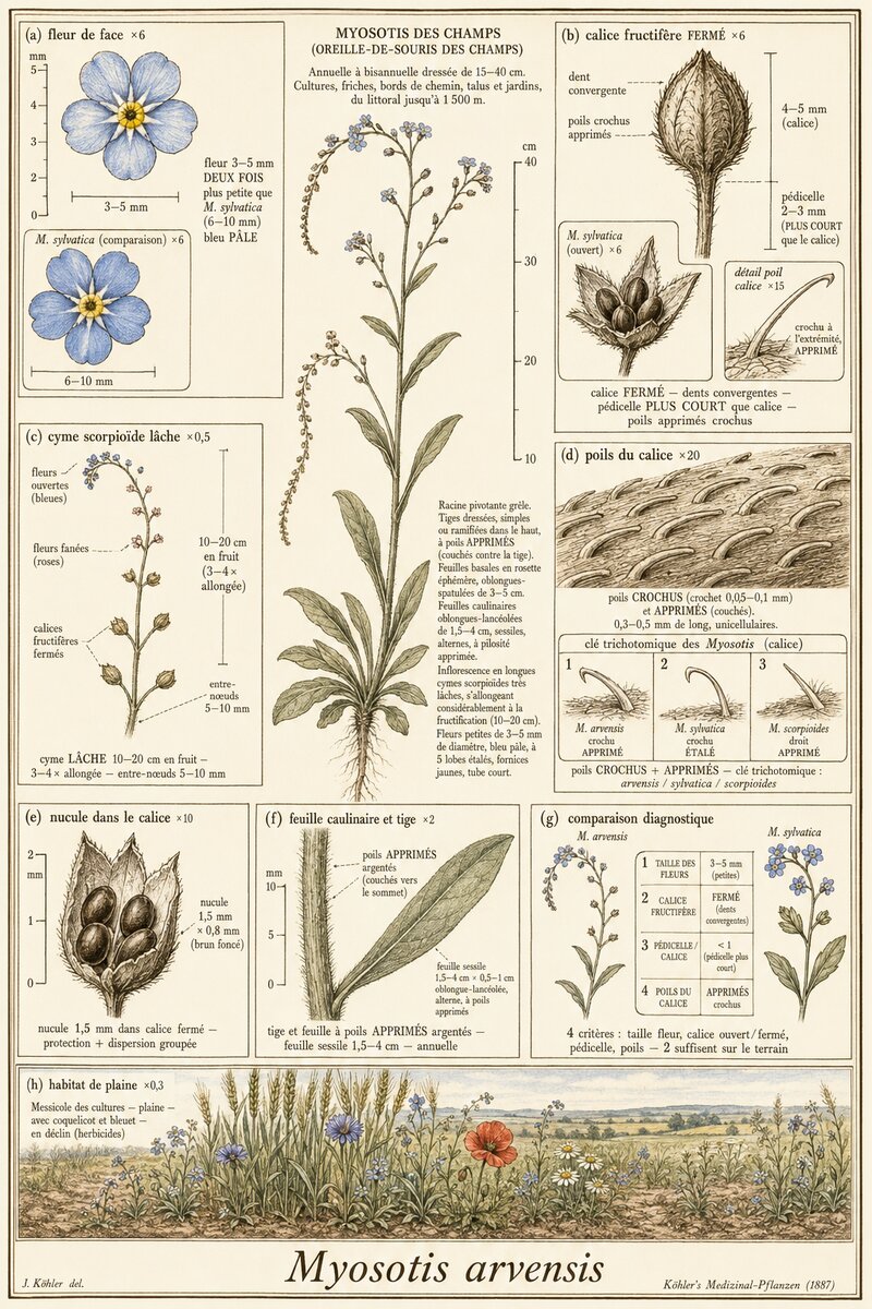 Planche botanique Myosotis des champs