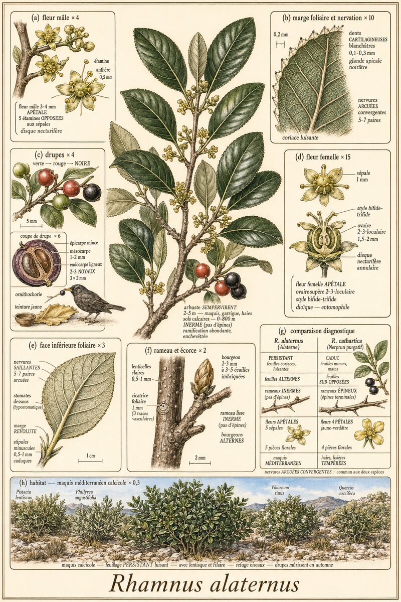 Planche botanique Nerprun alaterne