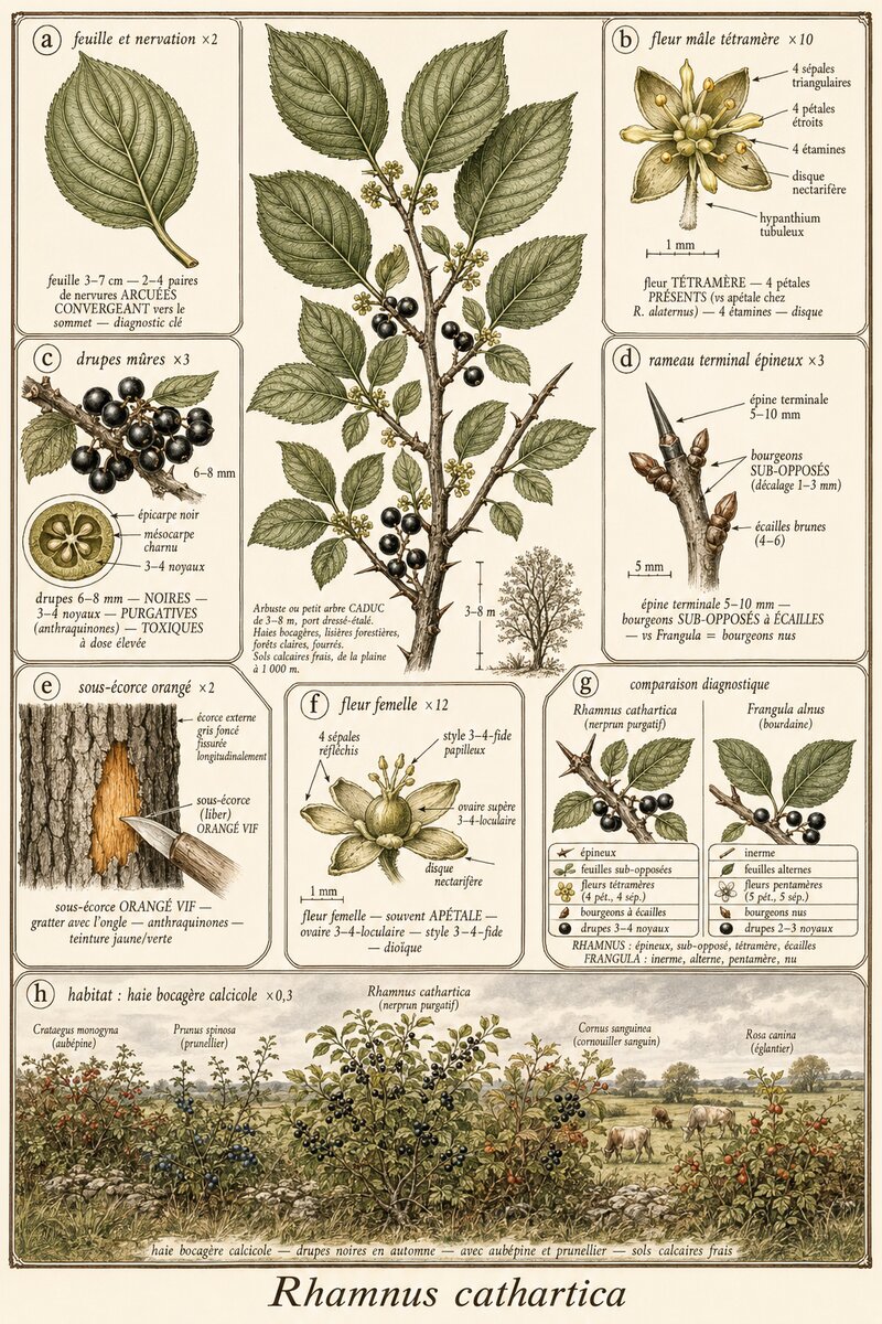 Planche botanique Nerprun purgatif