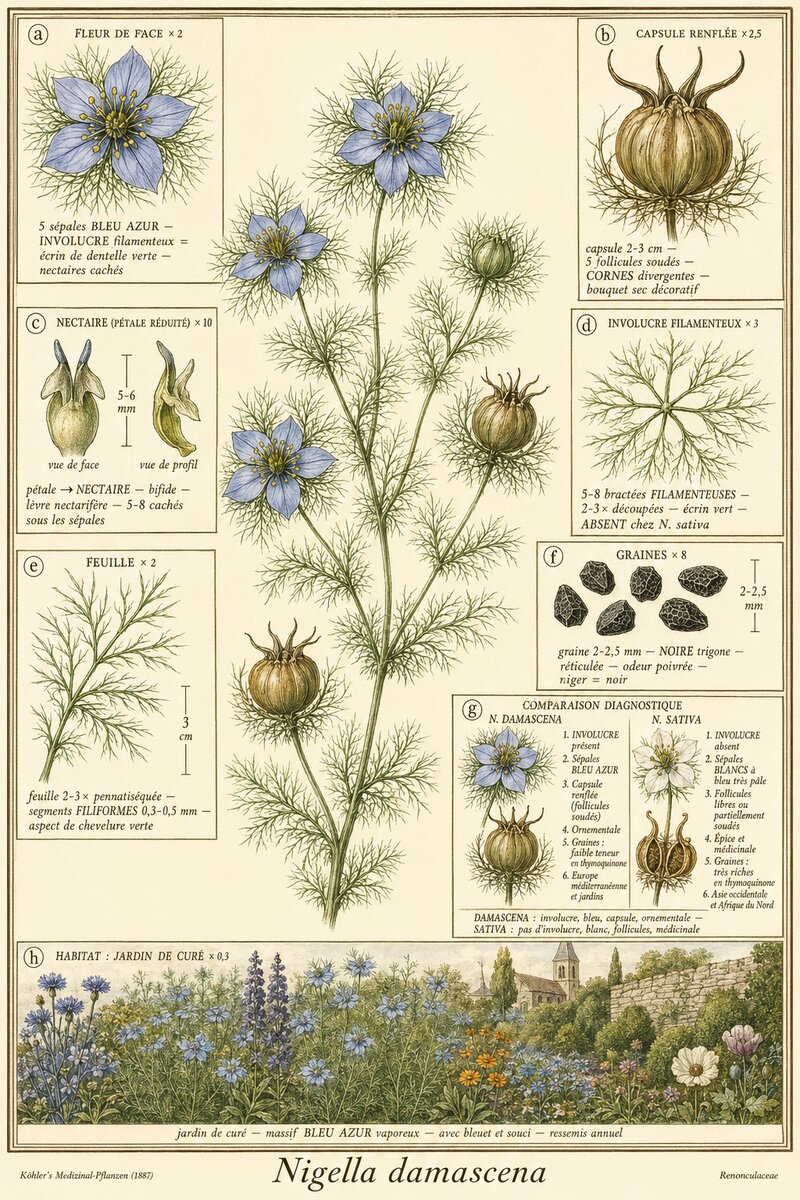 Planche botanique Nigelle de Damas