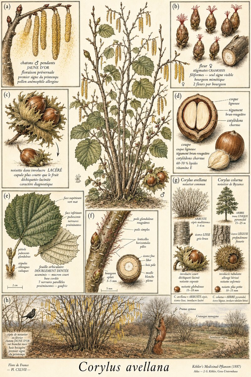 Planche botanique Noisetier commun