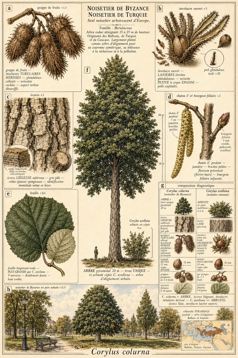 Planche botanique Noisetier de Byzance