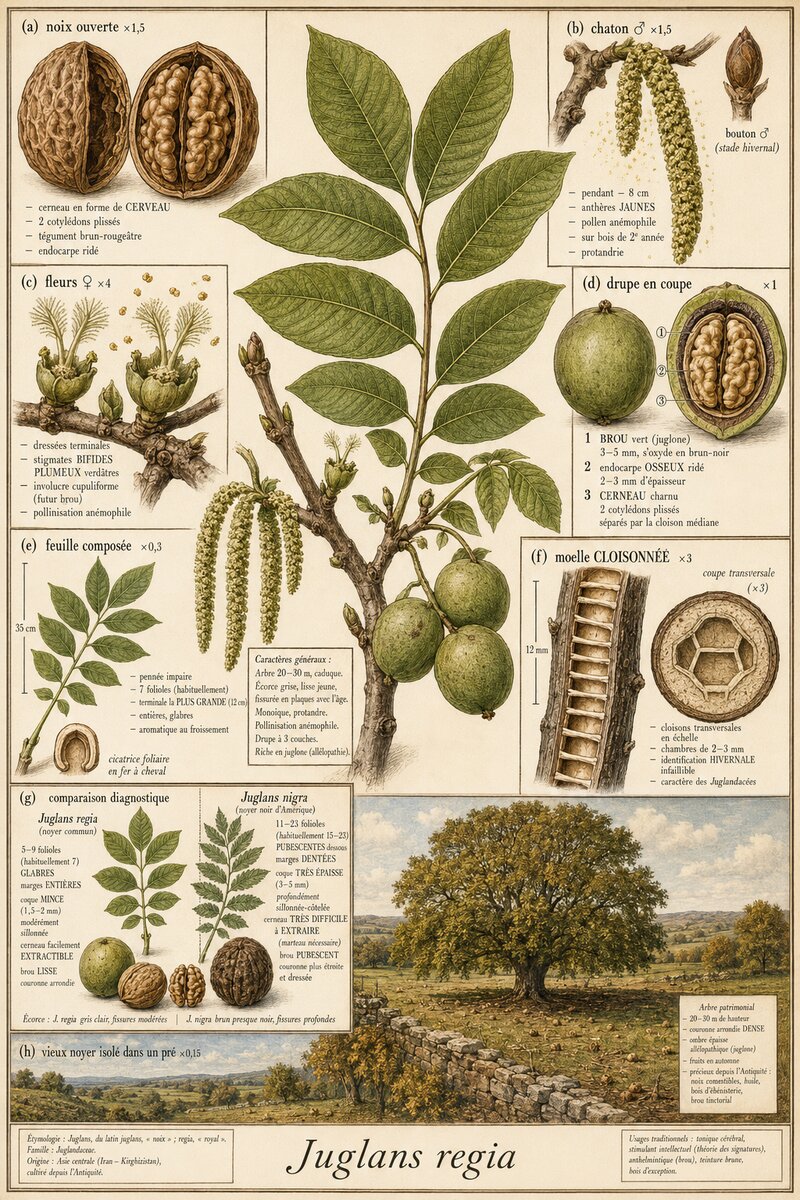 Planche botanique Noyer commun