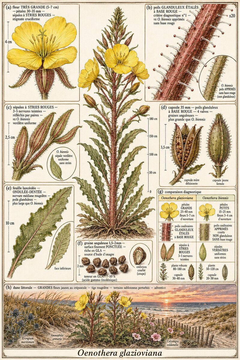 Planche botanique Onagre à grandes fleurs