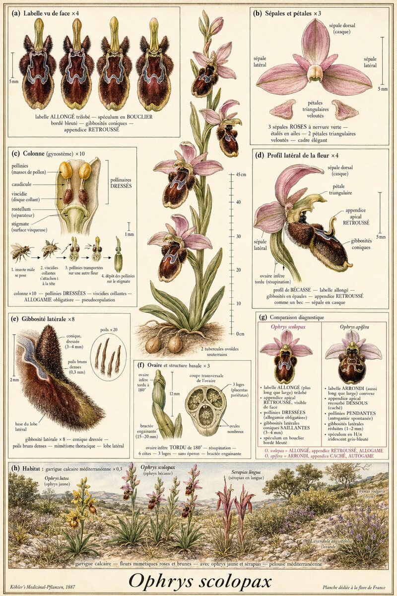Planche botanique Ophrys bécasse