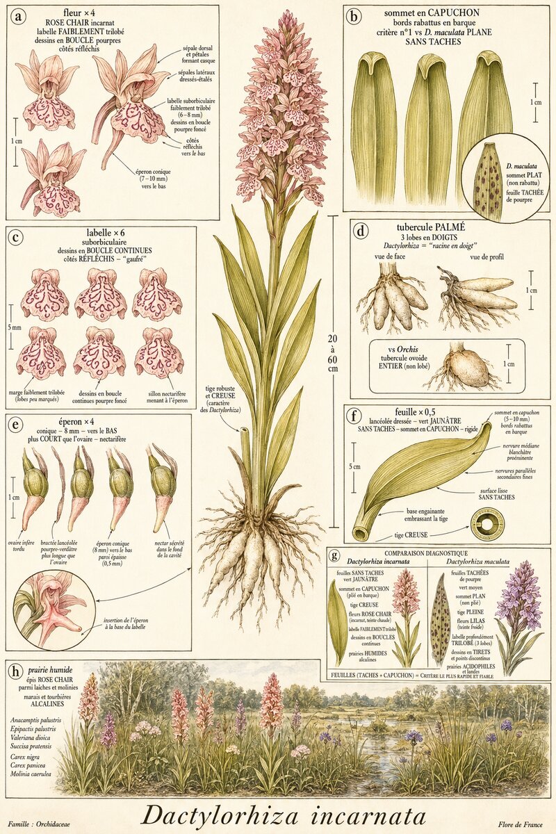 Planche botanique Orchis incarnat