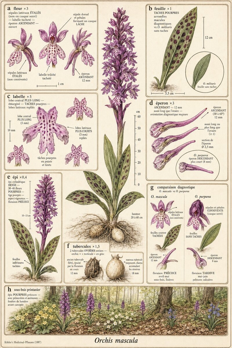 Planche botanique Orchis mâle