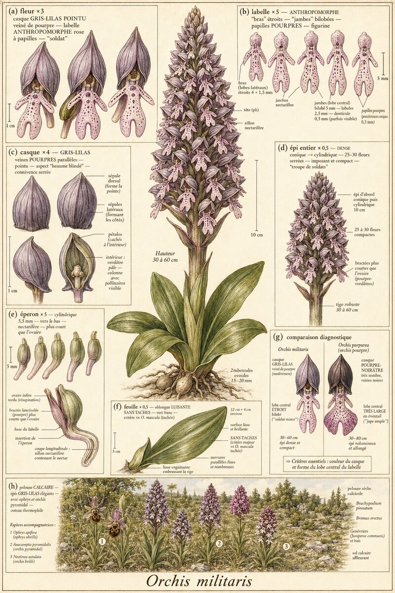 Planche botanique Orchis militaire