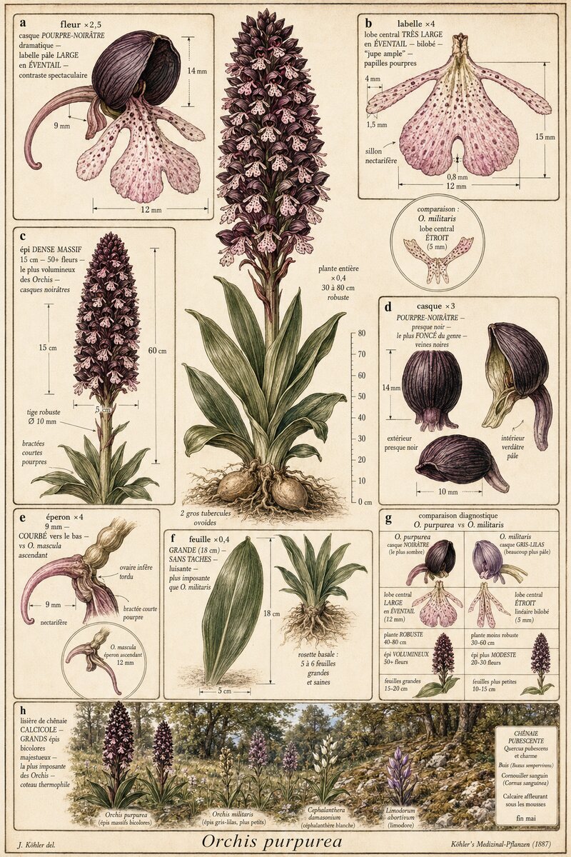 Planche botanique Orchis pourpre