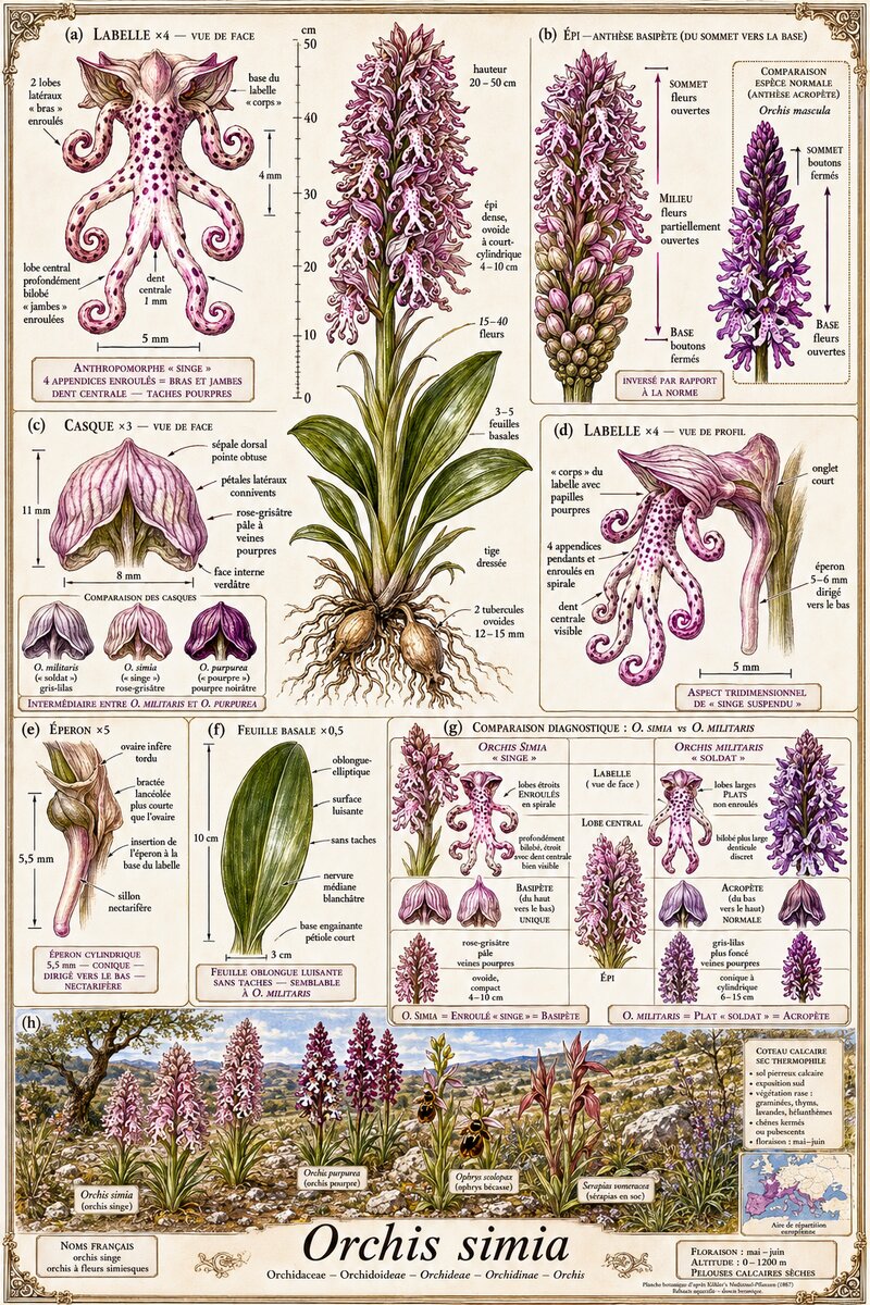 Planche botanique Orchis singe