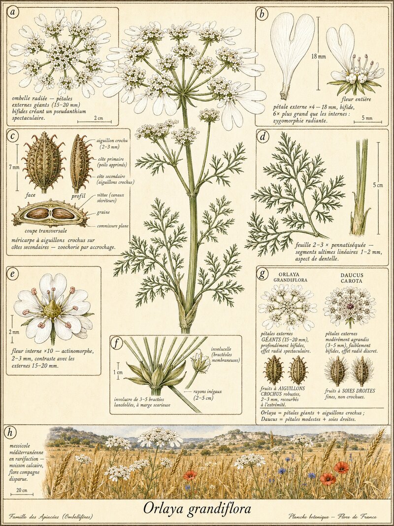 Planche botanique Orlaya à grandes fleurs