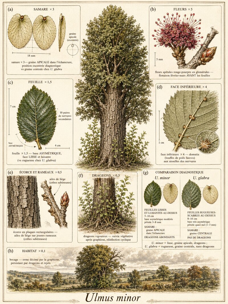 Planche botanique Orme champêtre