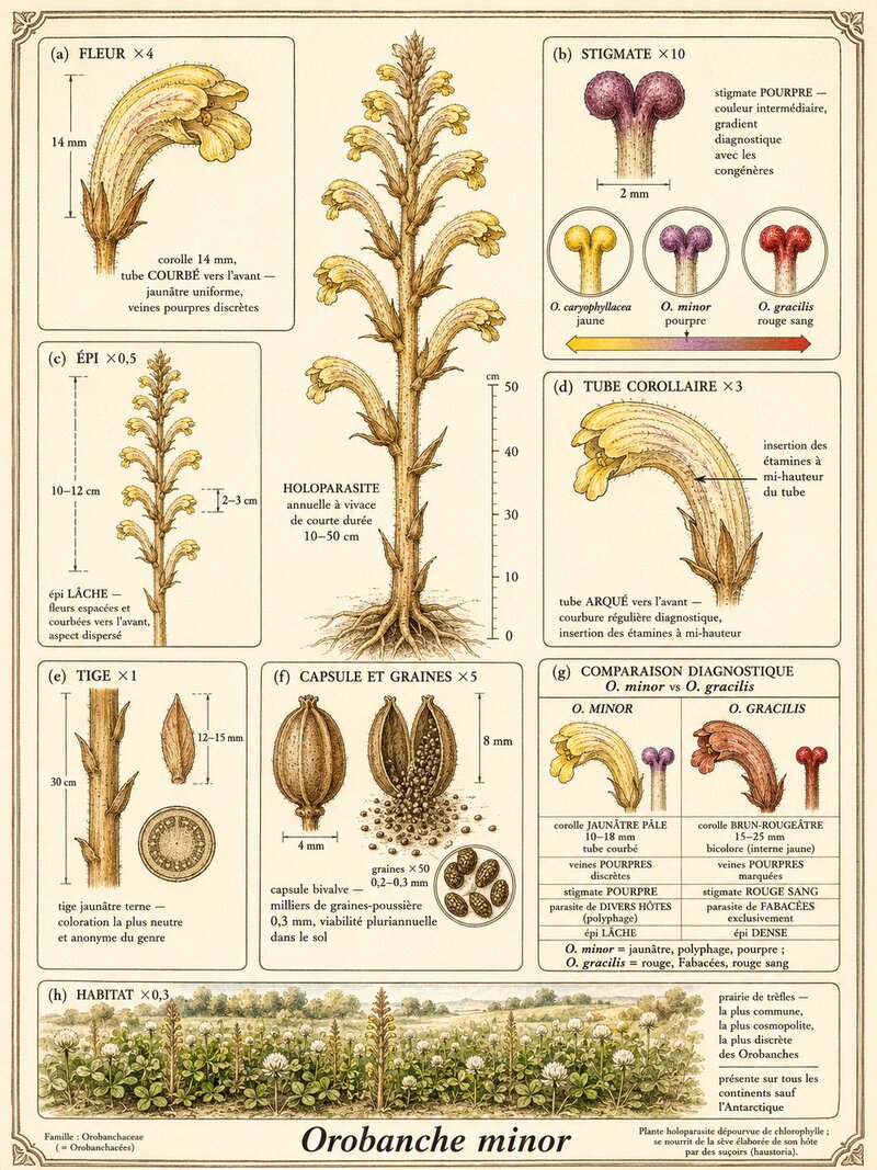 Planche botanique Orobanche mineure